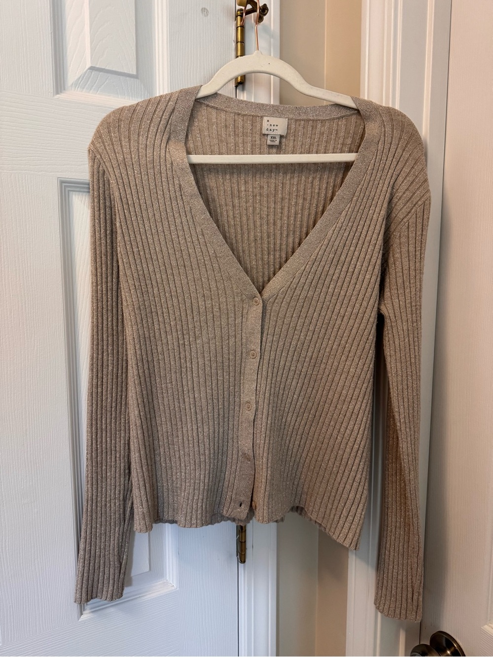 a new day Beige Ribbed V-Neck Button Cardigan